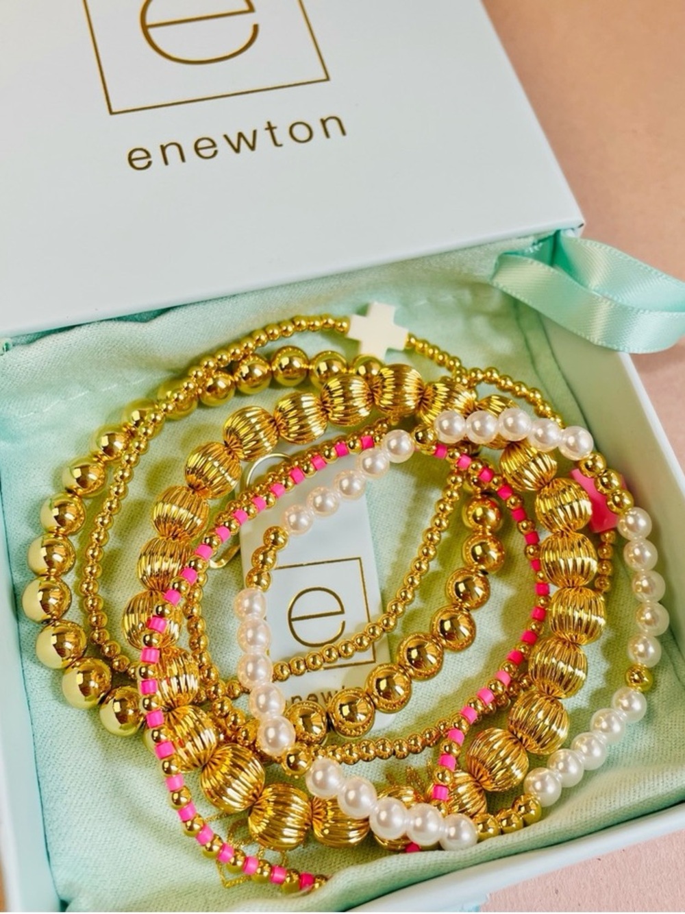 Enewton 6-Piece Gold and Pearl Bracelet Set